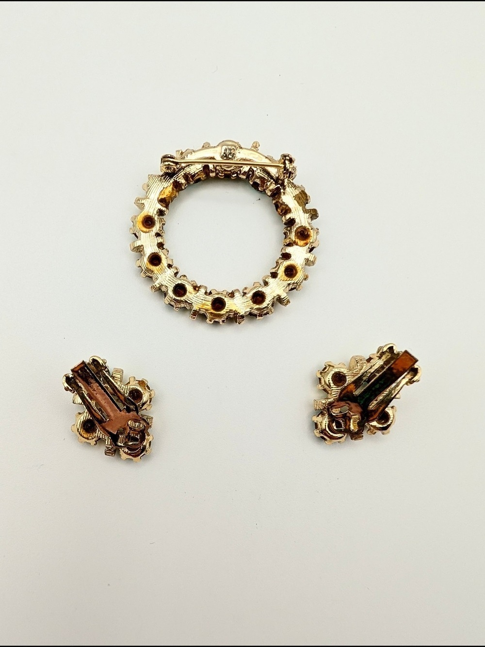 Vintage 1950s Crystal Brooch Earrings Set - Picture 2 of 7